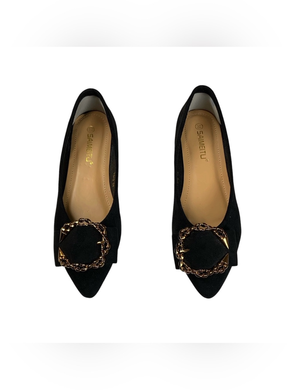 Saimeitu Black/Gold Suede Ballet Flats